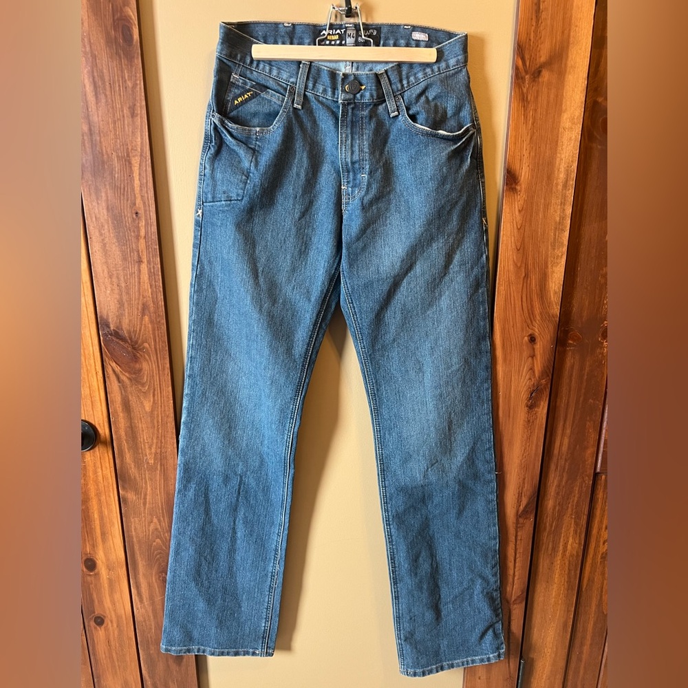 Ariat Jeans Mens 30x36 Blue Denim Pants M 4 Relaxed Bootcut Rebar Work Wear